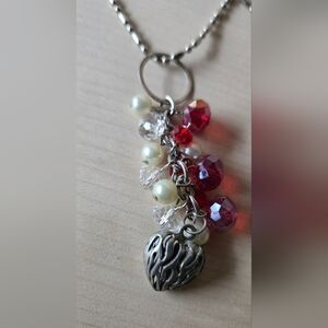 Elegant Heart Charm Necklace with Red and Silver Accents